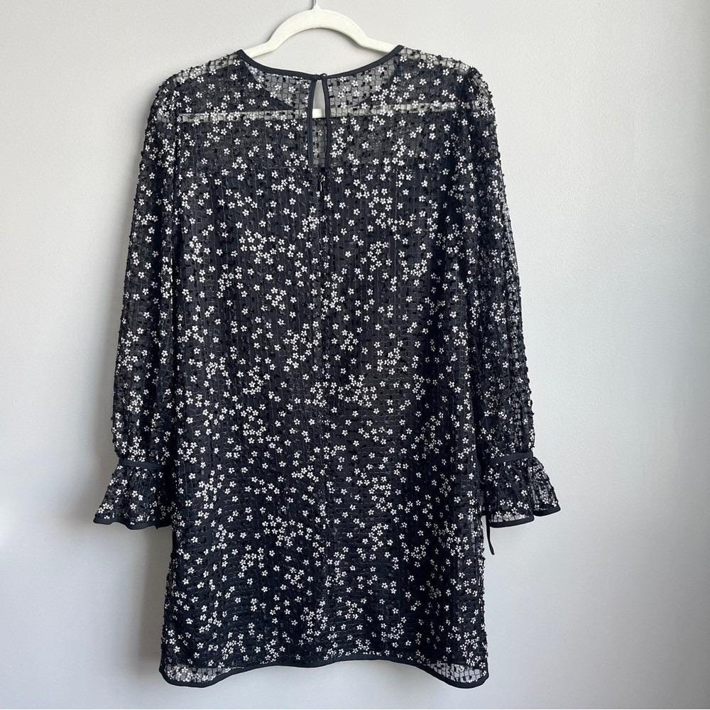 Vintage Dress Women's Small Black‎ White Daisies Retro Mod Mesh Feminine Cottage - Picture 2 of 12